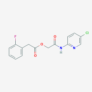 molecular formula C15H12ClFN2O3 B1683643 [2-[(5-Chloropyridin-2-yl)amino]-2-oxoethyl] 2-(2-fluorophenyl)acetate CAS No. 786721-94-6