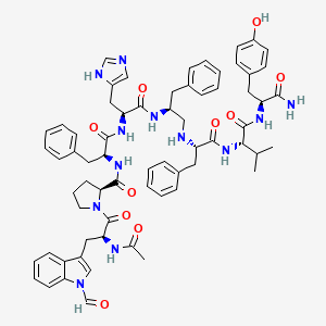 B1683705 (2S)-1-[(2S)-2-acetamido-3-(1-formylindol-3-yl)propanoyl]-N-[(2S)-1-[[(2S)-1-[[(2S)-1-[[(2S)-1-[[(2S)-1-[[(2S)-1-amino-3-(4-hydroxyphenyl)-1-oxopropan-2-yl]amino]-3-methyl-1-oxobutan-2-yl]amino]-1-oxo-3-phenylpropan-2-yl]amino]-3-phenylpropan-2-yl]amino]-3-(1H-imidazol-5-yl)-1-oxopropan-2-yl]amino]-1-oxo-3-phenylpropan-2-yl]pyrrolidine-2-carboxamide CAS No. 114376-16-8