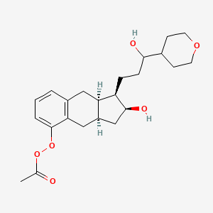 molecular formula C23H32O6 B1683707 [(1R,2S,3aR,9aR)-2-hydroxy-1-[3-hydroxy-3-(oxan-4-yl)propyl]-2,3,3a,4,9,9a-hexahydro-1H-cyclopenta[g]naphthalen-5-yl] ethaneperoxoate CAS No. 101691-66-1