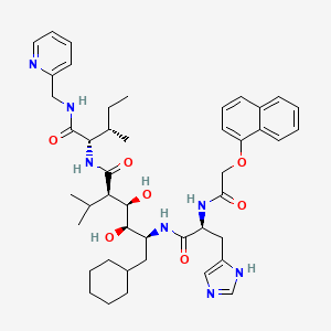 molecular formula C44H59N7O7 B1683712 (2R,3R,4R,5S)-6-cyclohexyl-3,4-dihydroxy-5-[[(2S)-3-(1H-imidazol-5-yl)-2-[(2-naphthalen-1-yloxyacetyl)amino]propanoyl]amino]-N-[(2S,3S)-3-methyl-1-oxo-1-(pyridin-2-ylmethylamino)pentan-2-yl]-2-propan-2-ylhexanamide CAS No. 112190-24-6