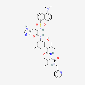 B1683714 5-[[2-[[5-(dimethylamino)naphthalen-1-yl]sulfonylamino]-3-(1H-imidazol-5-yl)propanoyl]amino]-4-hydroxy-7-methyl-N-[3-methyl-1-oxo-1-(pyridin-2-ylmethylamino)pentan-2-yl]-2-propan-2-yloctanamide CAS No. 123300-09-4