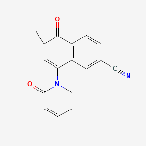 molecular formula C18H14N2O2 B1683737 5,6-Dihydro-6,6-dimethyl-5-oxo-8-(2-oxo-1(2H)-pyridinyl)-2-naphthalenecarbonitrile CAS No. 149455-36-7