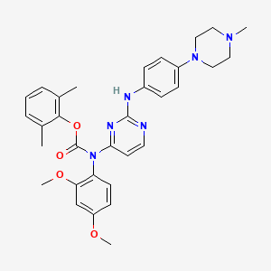 molecular formula C32H36N6O4 B1683783 2,6-Dimethylphenyl (2,4-dimethoxyphenyl)(2-((4-(4-methylpiperazin-1-yl)phenyl)amino)pyrimidin-4-yl)carbamate CAS No. 837422-57-8