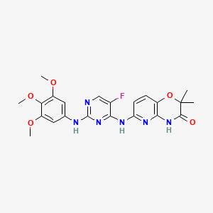 molecular formula C22H23FN6O5 B1683786 6-(5-fluoro-2-(3,4,5-trimethoxyphenylamino)pyrimidin-4-ylamino)-2,2-dimethyl-2H-pyrido[3,2-b][1,4]oxazin-3(4H)-one CAS No. 841290-80-0