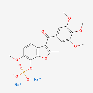 molecular formula C20H19Na2O10P B1683789 Methanone, (6-methoxy-2-methyl-7-(phosphonooxy)-3-benzofuranyl)(3,4,5-trimethoxyphenyl)-, sodium salt (1:2) CAS No. 945771-96-0