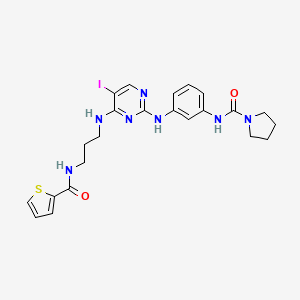 molecular formula C23H26IN7O2S B1683796 N-[3-[[5-Iodo-4-[[3-[(2-thienylcarbonyl)amino]propyl]amino]-2-pyrimidinyl]amino]phenyl]-1-pyrrolidinecarboxamide CAS No. 702675-74-9