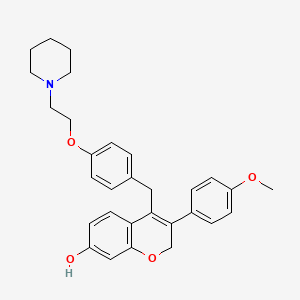 molecular formula C30H33NO4 B1683868 2H-1-Benzopyran-7-ol, 3-(4-methoxyphenyl)-4-((4-(2-(1-piperidinyl)ethoxy)phenyl)methyl)- CAS No. 444643-64-5