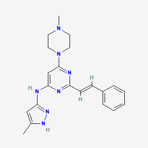 molecular formula C21H25N7 B1683880 (E)-N-(5-甲基-1H-吡唑-3-基)-6-(4-甲基哌嗪-1-基)-2-苯乙烯基嘧啶-4-胺 CAS No. 934353-76-1