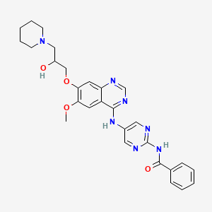 molecular formula C28H31N7O4 B1683882 Benzamide, N-[5-[[7-[(2S)-2-hydroxy-3-(1-piperidinyl)propoxy]-6-methoxy-4-quinazolinyl]amino]-2-pyrimidinyl]- CAS No. 1016971-82-6