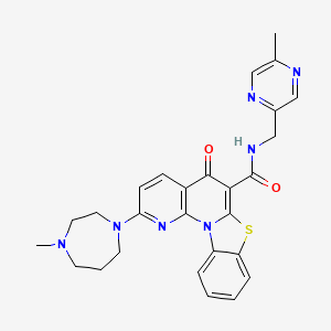molecular formula C27H27N7O2S B1683888 2-(4-methyl-1,4-diazepan-1-yl)-N-((5-methylpyrazin-2-yl)methyl)-5-oxo-5H-benzo[4,5]thiazolo[3,2-a][1,8]naphthyridine-6-carboxamide CAS No. 1138549-36-6