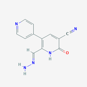 molecular formula C12H9N5O B1683910 6-[(E)-Hydrazinylidenemethyl]-2-oxo-5-pyridin-4-yl-1H-pyridine-3-carbonitrile CAS No. 98293-88-0