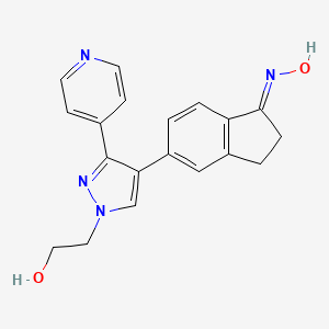molecular formula C19H18N4O2 B1683923 (E)-5-(1-(2-hydroxyethyl)-3-(pyridin-4-yl)-1H-pyrazol-4-yl)-2,3-dihydro-1H-inden-1-one oxime CAS No. 905281-76-7