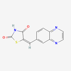 molecular formula C12H7N3O2S B1683927 5-Quinoxalin-6-ylmethylene-thiazolidine-2,4-dione CAS No. 648450-29-7
