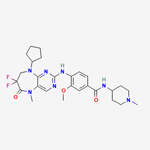 molecular formula C27H35F2N7O3 B1683955 4-[(9-环戊基-7,7-二氟-5-甲基-6-氧代-6,7,8,9-四氢-5H-嘧啶并[4,5-b][1,4]二氮杂卓-2-基)氨基]-3-甲氧基-N-(1-甲基哌啶-4-基)苯甲酰胺 CAS No. 1062243-51-9
