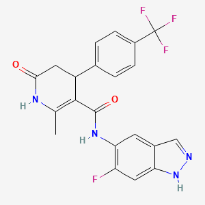 molecular formula C21H16F4N4O2 B1683960 N-(6-fluoro-1H-indazol-5-yl)-6-methyl-2-oxo-4-[4-(trifluoromethyl)phenyl]-3,4-dihydro-1H-pyridine-5-carboxamide CAS No. 864082-47-3