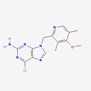 molecular formula C14H15ClN6O B1683972 6-chloro-9-((4-methoxy-3,5-dimethylpyridin-2-yl)methyl)-9H-purin-2-amine CAS No. 848695-25-0