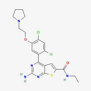 molecular formula C21H23Cl2N5O2S B1683998 2-amino-4-(2,4-dichloro-5-(2-(pyrrolidin-1-yl)ethoxy)phenyl)-N-ethylthieno[2,3-d]pyrimidine-6-carboxamide CAS No. 847559-80-2