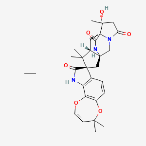 molecular formula C27H31N3O6; C2H6 B1684028 Ethane;(1'S,6'R,7'R,8R,9'S)-6'-hydroxy-4,4,6',10',10'-pentamethylspiro[10H-[1,4]dioxepino[2,3-g]indole-8,11'-3,13-diazatetracyclo[5.5.2.01,9.03,7]tetradecane]-4',9,14'-trione CAS No. 120312-86-9