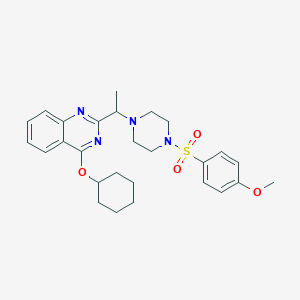 molecular formula C27H34N4O4S B1684046 4-(Cyclohexyloxy)-2-(1-(4-[(4-methoxybenzene)sulfonyl]piperazin-1-yl)ethyl)quinazoline CAS No. 815592-21-3