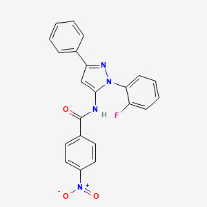molecular formula C22H15FN4O3 B1684061 N-[2-(2-fluorophenyl)-5-phenylpyrazol-3-yl]-4-nitrobenzamide CAS No. 890764-63-3