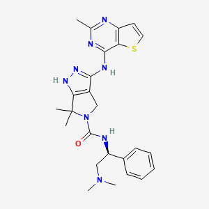 molecular formula C25H30N8OS B1684109 N-((1S)-2-(Dimethylamino)-1-phenylethyl)-6,6-dimethyl-3-((2-methylthieno(3,2-d)pyrimidin-4-yl)amino)-4,6-dihydropyrrolo(3,4-C)pyrazole-5(1H)-carboxamide CAS No. 898044-15-0