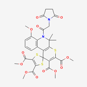 molecular formula C31H30N2O12S3 B1684113 Tetramethyl 6'-(2-(2,5-dioxopyrrolidin-1-yl)acetyl)-7'-methoxy-5',5'-dimethyl-5',6'-dihydrospiro[[1,3]dithiole-2,1'-thiopyrano[2,3-c]quinoline]-2',3',4,5-tetracarboxylate CAS No. 328069-91-6
