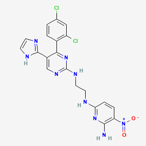 molecular formula C20H17Cl2N9O2 B1684117 N2-(2-((4-(2,4-Dichlorophenyl)-5-(1H-imidazol-2-yl)pyrimidin-2-yl)amino)ethyl)-5-nitropyridine-2,6-diamine CAS No. 556813-39-9