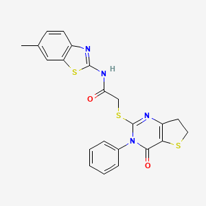 molecular formula C22H18N4O2S3 B1684118 N-(6-Methyl-2-benzothiazolyl)-2-[(3,4,6,7-tetrahydro-4-oxo-3-phenylthieno[3,2-d]pyrimidin-2-yl)thio]-acetamide CAS No. 686770-61-6