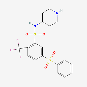 molecular formula C18H19F3N2O4S2 B1684121 5-(phenylsulfonyl)-N-(piperidin-4-yl)-2-(trifluoromethyl)benzenesulfonamide CAS No. 915759-45-4