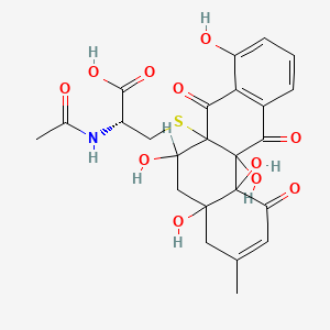 molecular formula C24H25NO11S B1684169 (2R)-3-[(4a,6,8,12a,12b-pentahydroxy-3-methyl-1,7,12-trioxo-5,6-dihydro-4H-benzo[a]anthracen-6a-yl)sulfanyl]-2-acetamidopropanoic acid CAS No. 136286-50-5