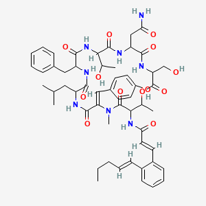molecular formula C54H68N8O13 B1684171 (E)-N-[(18Z)-6-(2-amino-2-oxoethyl)-12-benzyl-9-(1-hydroxyethyl)-3-(hydroxymethyl)-18-[(4-hydroxyphenyl)methylidene]-19,22-dimethyl-15-(2-methylpropyl)-2,5,8,11,14,17,20-heptaoxo-1-oxa-4,7,10,13,16,19-hexazacyclodocos-21-yl]-3-[2-[(E)-pent-1-enyl]phenyl]prop-2-enamide CAS No. 125774-71-2