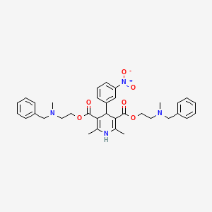 molecular formula C35H40N4O6 B1684236 3,5-Pyridinedicarboxylic acid, 1,4-dihydro-2,6-dimethyl-4-(3-nitrophenyl)-, bis(2-(methyl(phenylmethyl)amino)ethyl) ester CAS No. 71791-90-7