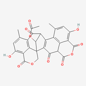 molecular formula C28H18O11 B1684239 [(1S,14R,24S)-5,7,19-trihydroxy-11,17-dimethyl-3,9,15,21-tetraoxo-6,22-dioxaheptacyclo[12.9.1.11,16.14,8.02,13.012,26.020,25]hexacosa-2(13),4,7,10,12(26),16(25),17,19-octaen-24-yl] acetate CAS No. 7599-61-3