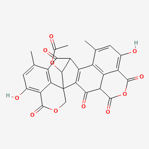 molecular formula C28H18O11 B1684239 (9,19-Dihydroxy-11,17-dimethyl-3,5,7,15,21-pentaoxo-6,22-dioxaheptacyclo[12.9.1.11,16.14,8.02,13.012,26.020,25]hexacosa-2(13),8,10,12(26),16(25),17,19-heptaen-24-yl) acetate CAS No. 7599-61-3
