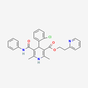 molecular formula C28H26ClN3O3 B1684257 3-Pyridinecarboxylic acid, 4-(2-chlorophenyl)-1,4-dihydro-2,6-dimethyl-5-((phenylamino)carbonyl)-, 2-(2-pyridinyl)ethyl ester CAS No. 59946-73-5