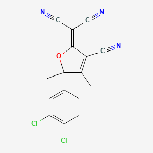 molecular formula C16H9Cl2N3O B1684258 2-[3-Cyano-5-(3,4-dichlorophenyl)-4,5-dimethylfuran-2-ylidene]propanedinitrile CAS No. 383124-82-1