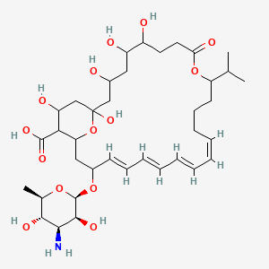 molecular formula C37H59NO14 B1684279 10,29-Dioxabicyclo(23.3.1)nonacosa-15,17,19,21-tetraene-26-carboxylic acid, 23-((3-amino-3,6-dideoxy-beta-D-mannopyranosyl)oxy)-1,3,5,6,27-pentahydroxy-11-(1-methylethyl)-9-oxo- CAS No. 130767-46-3