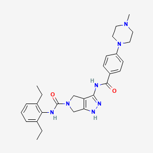 molecular formula C28H35N7O2 B1684295 N-(2,6-Diethylphenyl)-4,6-dihydro-3-[[4-(4-methyl-1-piperazinyl)benzoyl]amino]pyrrolo[3,4-c]pyrazole-5(1H)-carboxamide CAS No. 398493-79-3