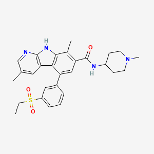 molecular formula C28H32N4O3S B1684297 5-(3-(ethylsulfonyl)phenyl)-3,8-dimethyl-N-(1-methylpiperidin-4-yl)-9H-pyrido[2,3-b]indole-7-carboxamide CAS No. 934541-31-8