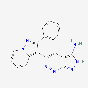 molecular formula C18H13N7 B1684323 5-(2-苯基吡唑并[1,5-A]吡啶-3-基)-1H-吡唑并[3,4-C]哒嗪-3-胺 CAS No. 865362-74-9