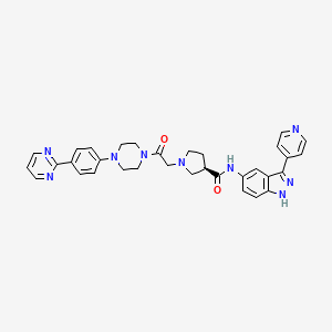 molecular formula C33H33N9O2 B1684331 (R)-1-(2-oxo-2-(4-(4-(pyrimidin-2-yl)phenyl)piperazin-1-yl)ethyl)-N-(3-(pyridin-4-yl)-1H-indazol-5-yl)pyrrolidine-3-carboxamide CAS No. 942183-80-4