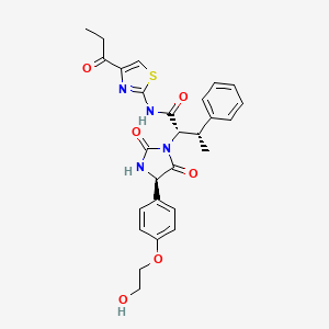 molecular formula C27H28N4O6S B1684347 (2S,3S)-2-{(4R)-4-[4-(2-hydroxyethoxy)phenyl]-2,5-dioxoimidazolidin-1-yl}-3-phenyl-N-(4-propionyl-1,3-thiazol-2-yl)butanamide CAS No. 876755-27-0