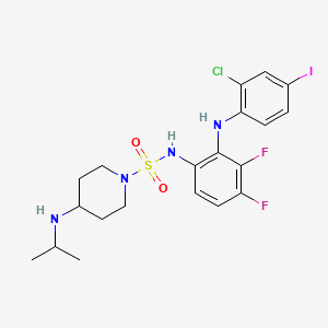 molecular formula C20H24ClF2IN4O2S B1684349 N-[2-(2-Chloro-4-iodoanilino)-3,4-difluorophenyl]-4-(propan-2-ylamino)piperidine-1-sulfonamide CAS No. 765958-29-0