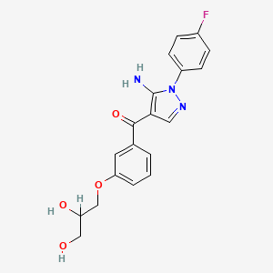 molecular formula C19H18FN3O4 B1684353 (5-Amino-1-(4-fluoro-phenyl)-1H-pyrazol-4-yl)-(3-(2,3-dihydroxy-propoxy)-phenyl)-methanone CAS No. 249937-52-8