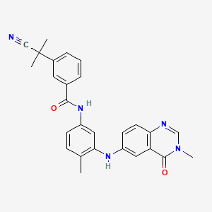 molecular formula C27H25N5O2 B1684355 3-(2-氰丙烷-2-基)-N-(4-甲基-3-((3-甲基-4-氧代-3,4-二氢喹唑啉-6-基)氨基)苯基)苯甲酰胺 CAS No. 878739-06-1