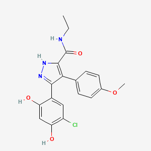 B1684359 5-(5-Chloro-2,4-dihydroxyphenyl)-N-ethyl-4-(4-methoxyphenyl)-1H-pyrazole-3-carboxamide CAS No. 558640-51-0