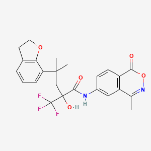 molecular formula C24H23F3N2O5 B1684398 7-Benzofuranbutanamide, 2,3-dihydro-alpha-hydroxy-gamma,gamma-dimethyl-N-(4-methyl-1-oxo-1H-2,3-benzoxazin-6-yl)-alpha-(trifluoromethyl)-, (+)- CAS No. 669073-68-1