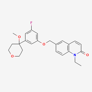 B1684408 1-Ethyl-6-((3-fluoro-5-(4-methoxy-3,4,5,6-tetrahydro-2H-pyran-4-yl)phenoxy)methyl)-2-quinolone CAS No. 155944-23-3