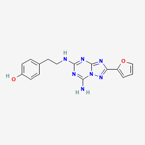 molecular formula C16H15N7O2 B1684409 4-(2-((7-Amino-2-(furan-2-yl)-[1,2,4]triazolo[1,5-a][1,3,5]triazin-5-yl)amino)ethyl)phenol CAS No. 139180-30-6