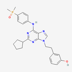 molecular formula C26H30N5O4P B1684423 Dimethyl [4-({2-cyclopentyl-9-[2-(3-hydroxyphenyl)ethyl]-9H-purin-6-yl}amino)phenyl]phosphonate CAS No. 845895-51-4